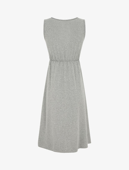 Robe longue unie à col V - Gris - 2