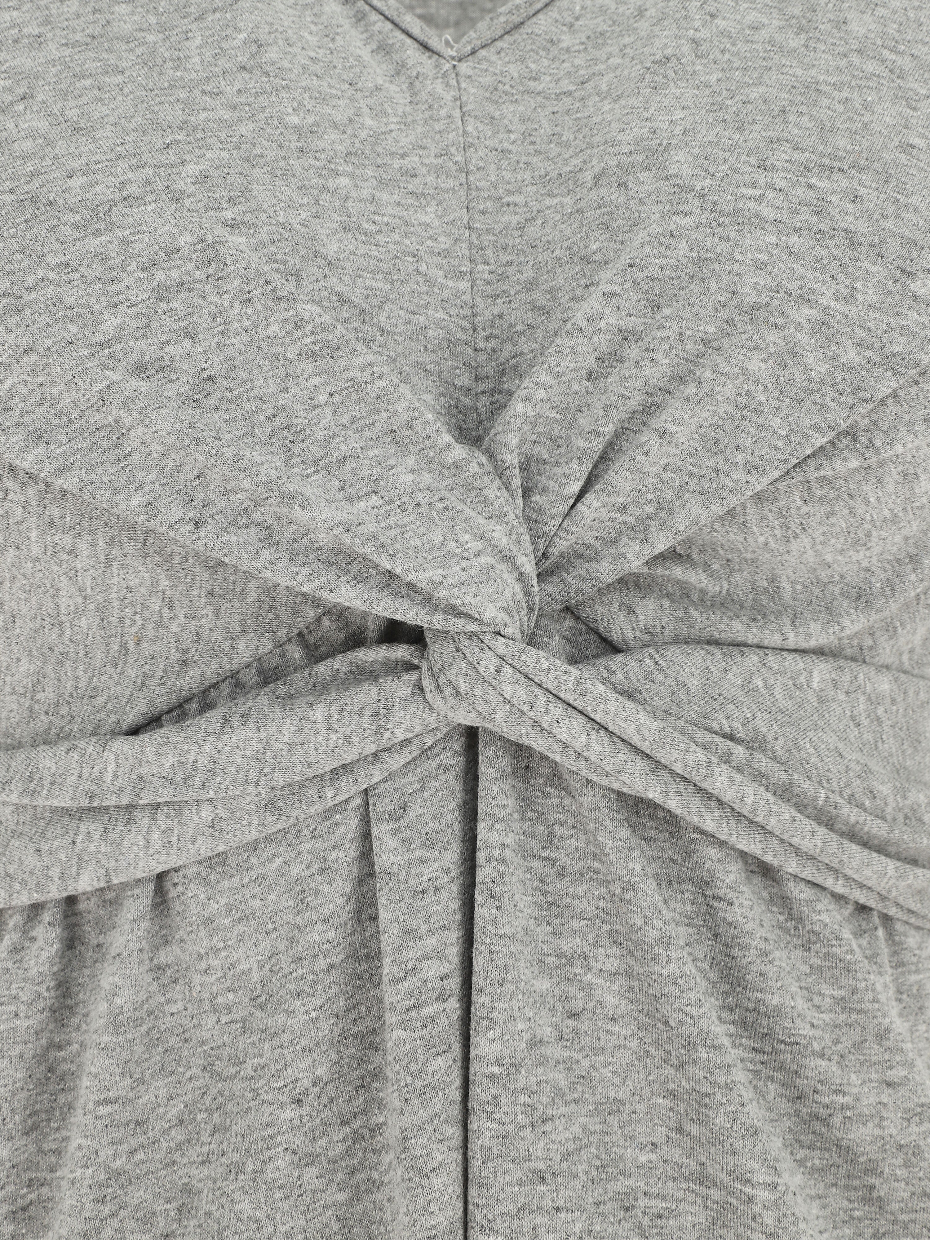 Robe longue unie à col V - Gris - 3