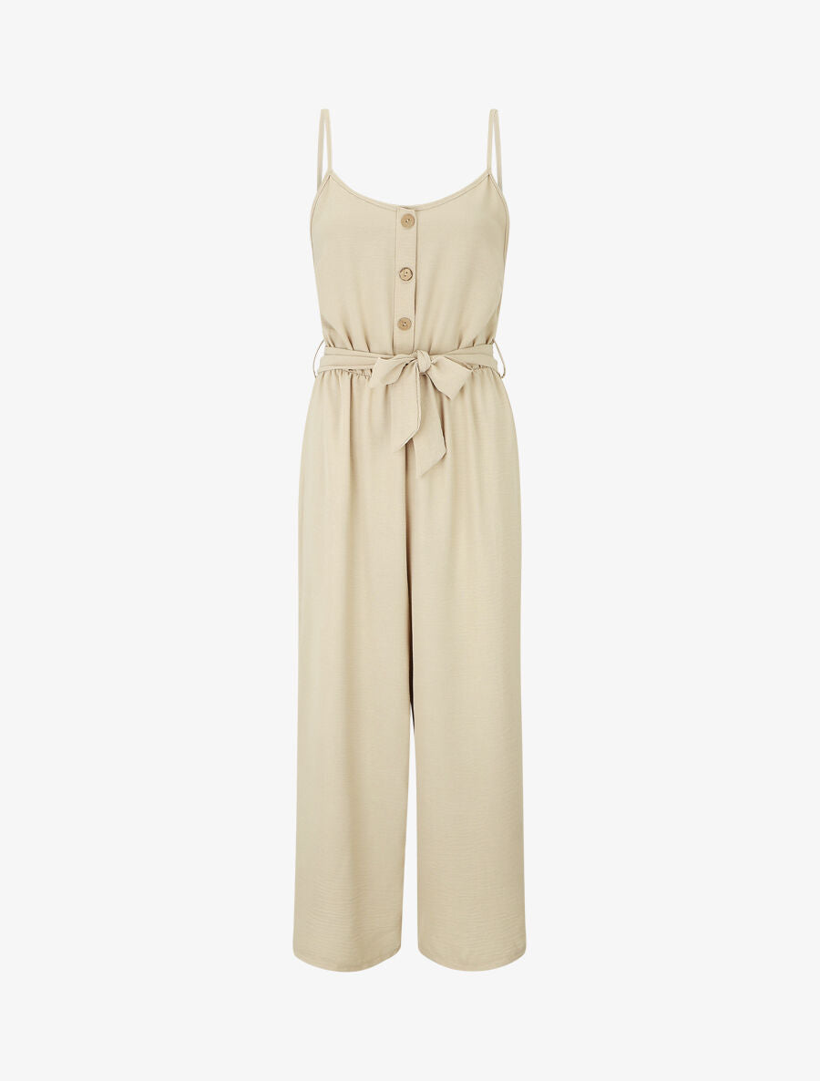 Combinaison unie fluide à taille élastiquée - Beige - 5