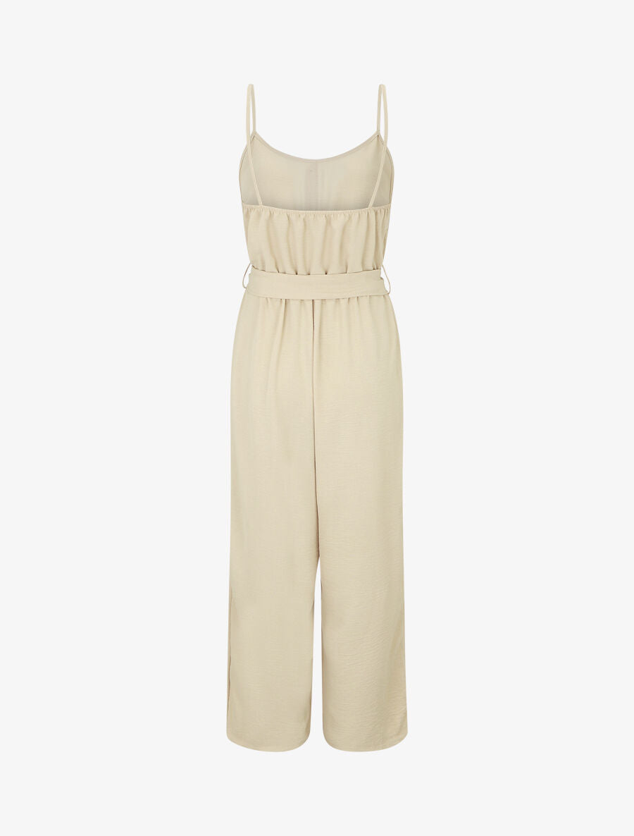 Combinaison unie fluide à taille élastiquée - Beige - 2