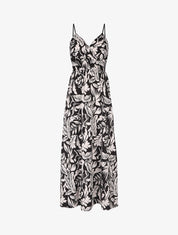 Robe longue à bretelles imprimé feuilles - Noir - 1
