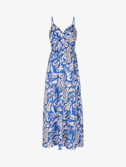 Robe longue à bretelles imprimé feuilles - Bleu électrique - 4