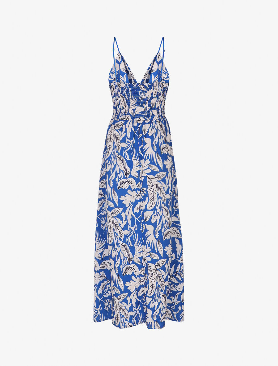 Robe longue à bretelles imprimé feuilles - Bleu électrique - 2