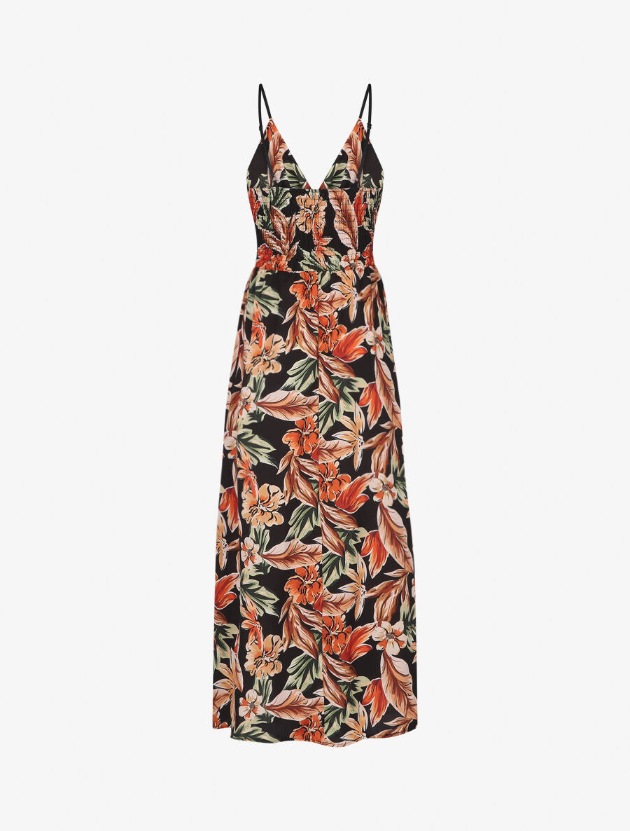 Robe longue fleurie à bretelles - Noir - 2