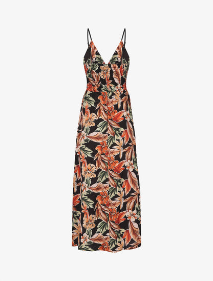 Robe longue fleurie à bretelles - Noir - 2