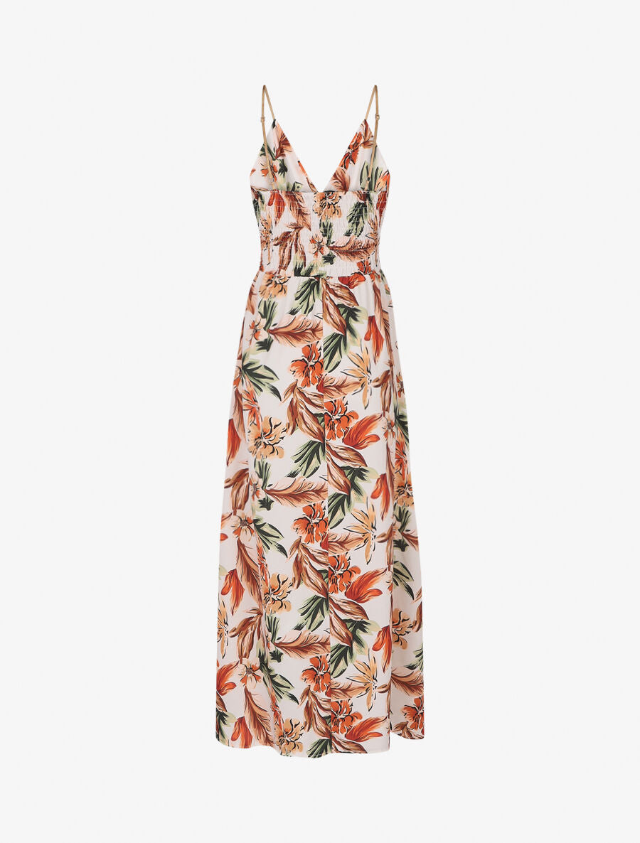 Robe longue fleurie à bretelles - Écru - 2