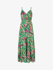 Robe longue fleurie à bretelles - Vert - 1