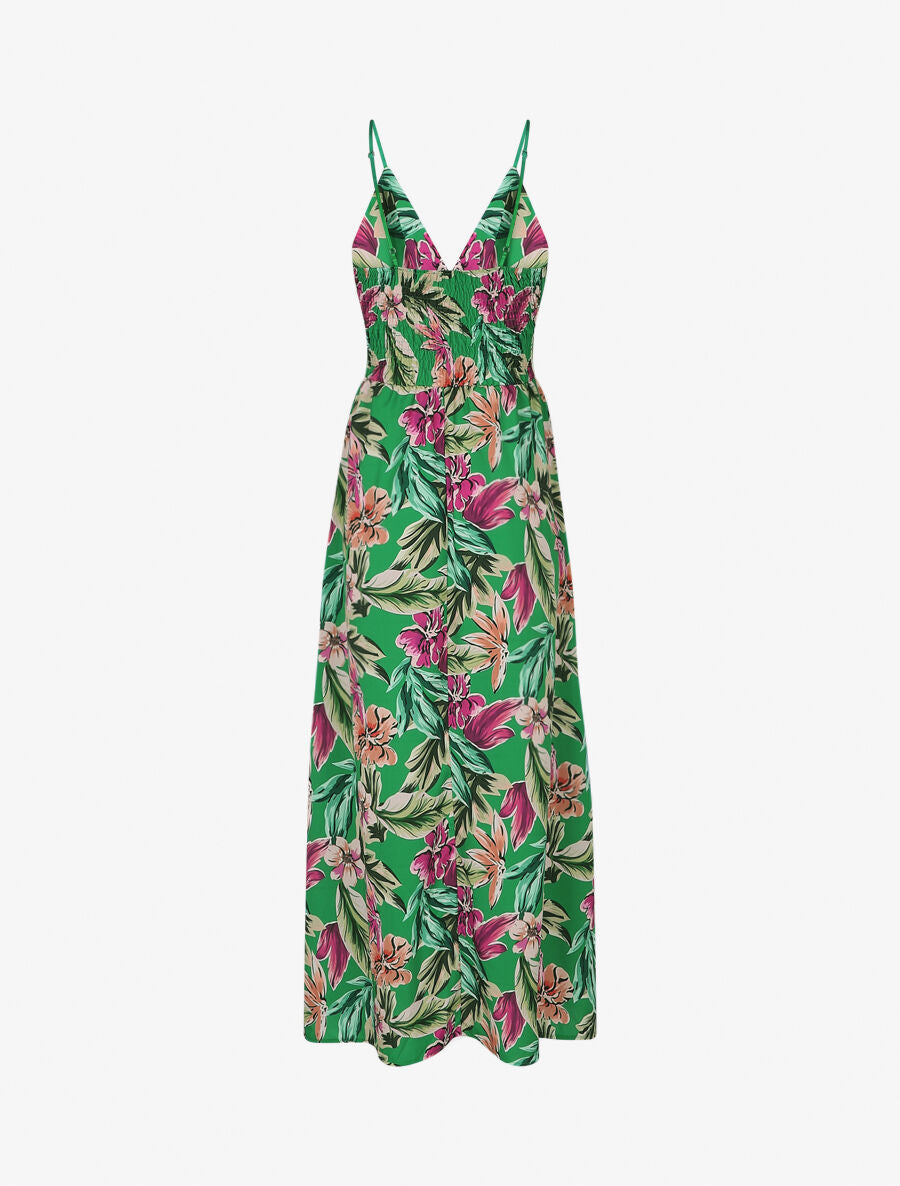 Robe longue fleurie à bretelles - Vert - 2