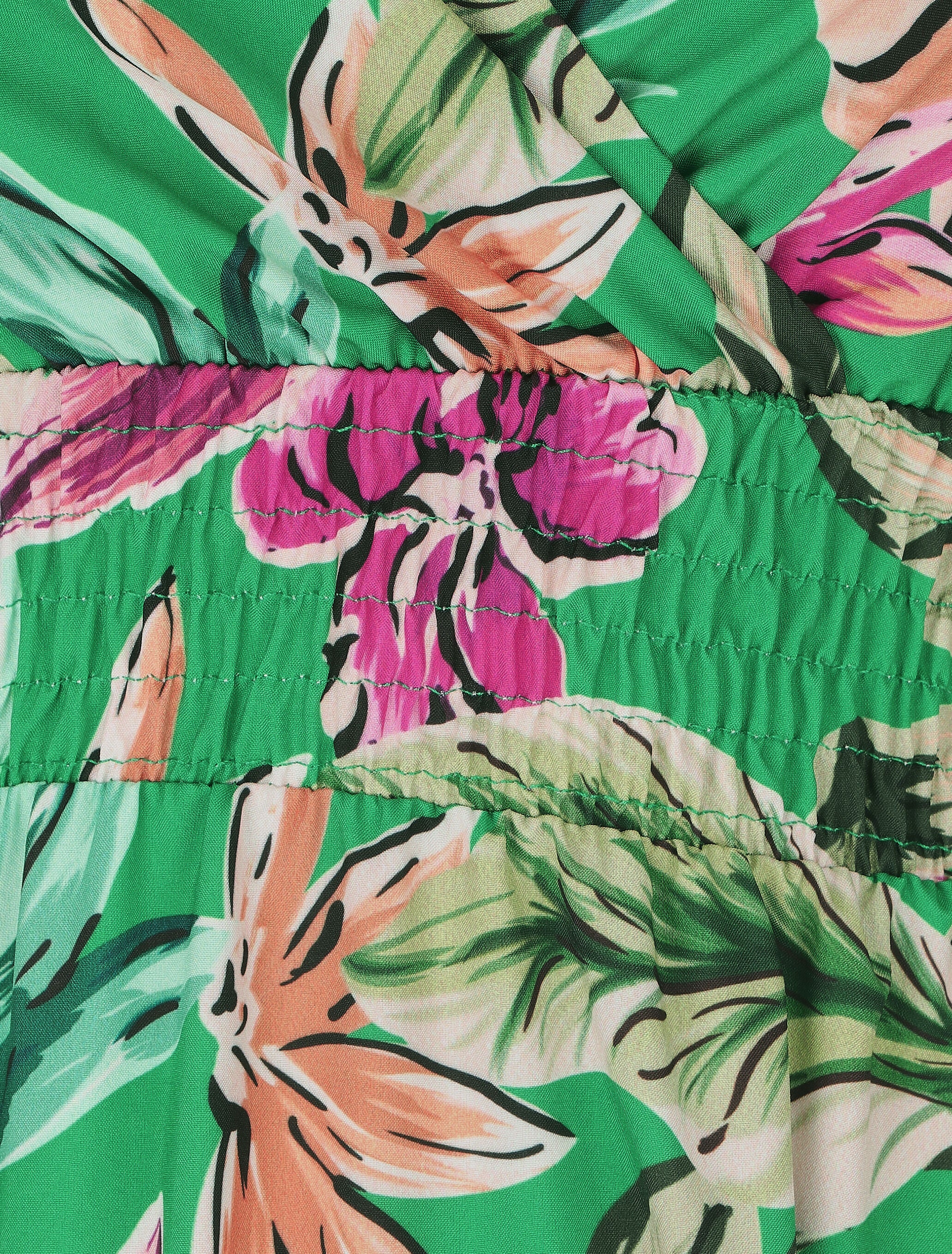 Robe longue fleurie à bretelles - Vert - 3