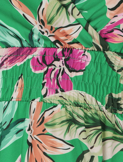 Robe longue fleurie à bretelles - Vert - 3