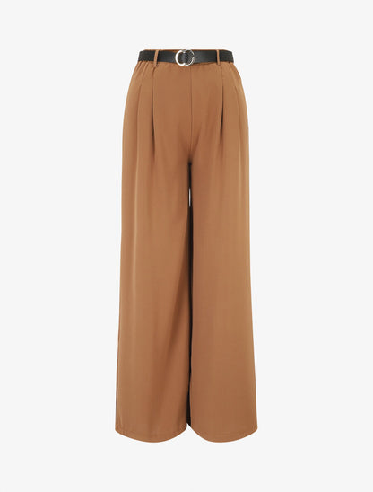 Pantalon ample fluide uni - Camel - 1