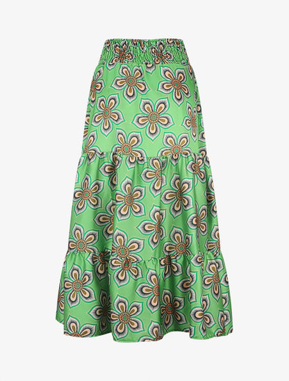 Jupe élastiquée à imprimé fleuri - Vert - 2