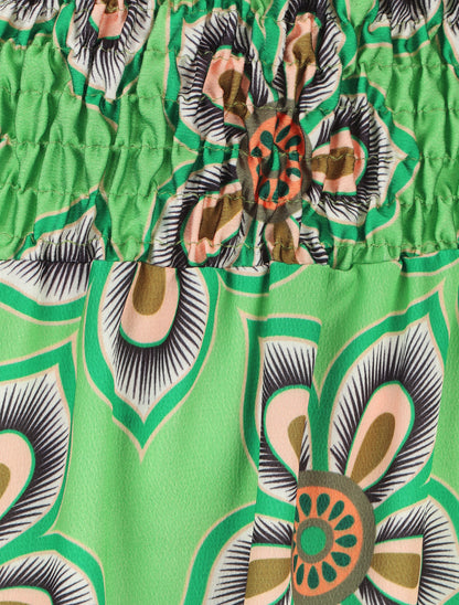 Jupe élastiquée à imprimé fleuri - Vert - 3