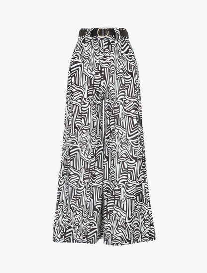 Pantalon large coupe flare à imprimé graphique - Noir - 1