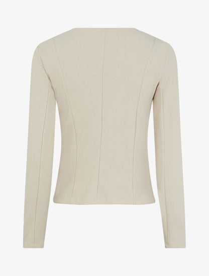 Veste courte à bord fendu asymétrique - Beige - 2