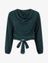 Blouse unie à col bénitier et à nouer - Vert sapin - 1