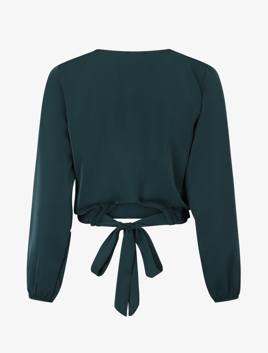 Blouse unie à col bénitier et à nouer - Vert sapin - 2
