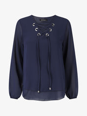 Blouse unie avec lacets - Marine - 5