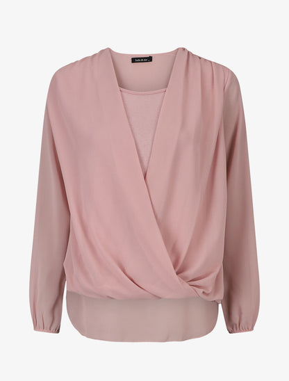 Blouse oversize à col cache coeur - Rose - 4