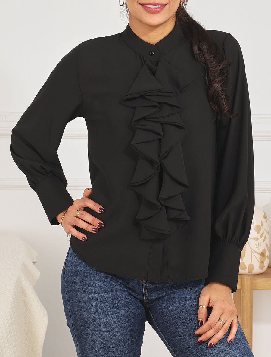Blouse en voile à buste volanté - Noir - 4