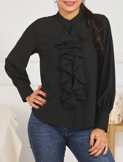 Blouse en voile à buste volanté - Noir - 4