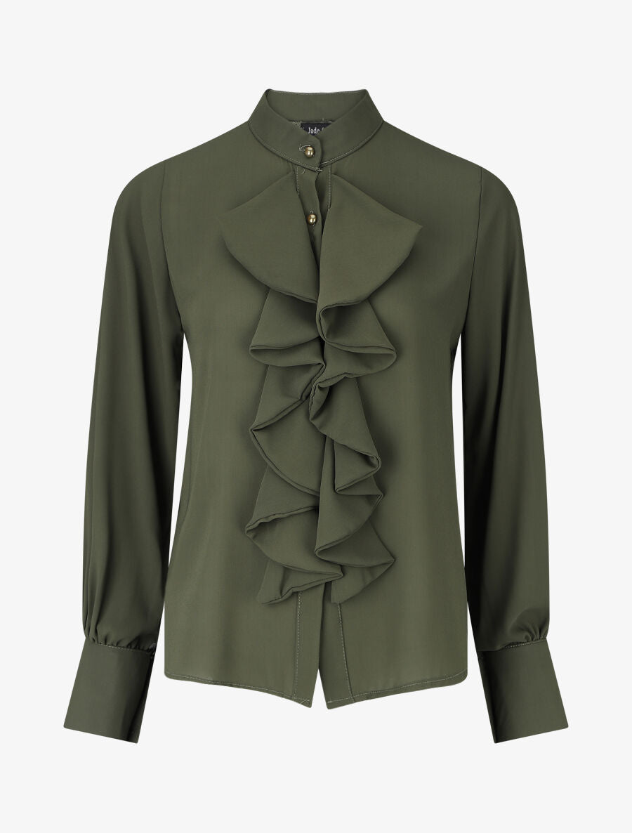 Blouse en voile à buste volanté - Kaki - 1
