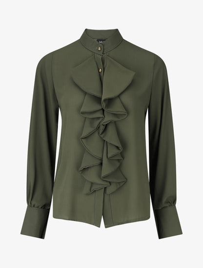 Blouse en voile à buste volanté - Kaki - 1