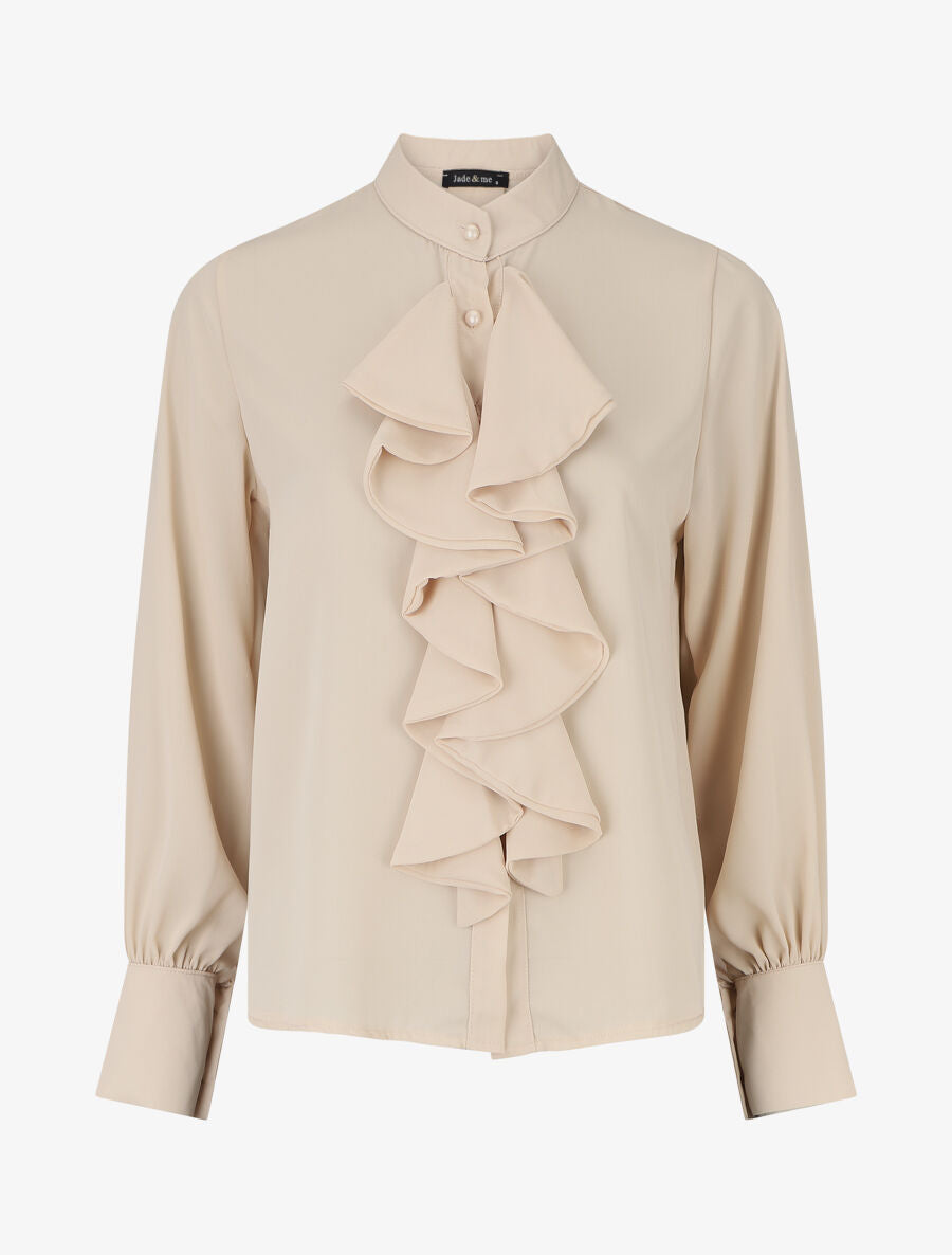 Blouse en voile à buste volanté - Beige - 1