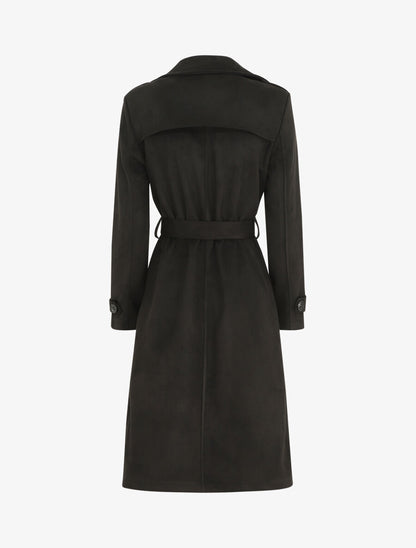 Trench long uni en suédine - Noir - 2