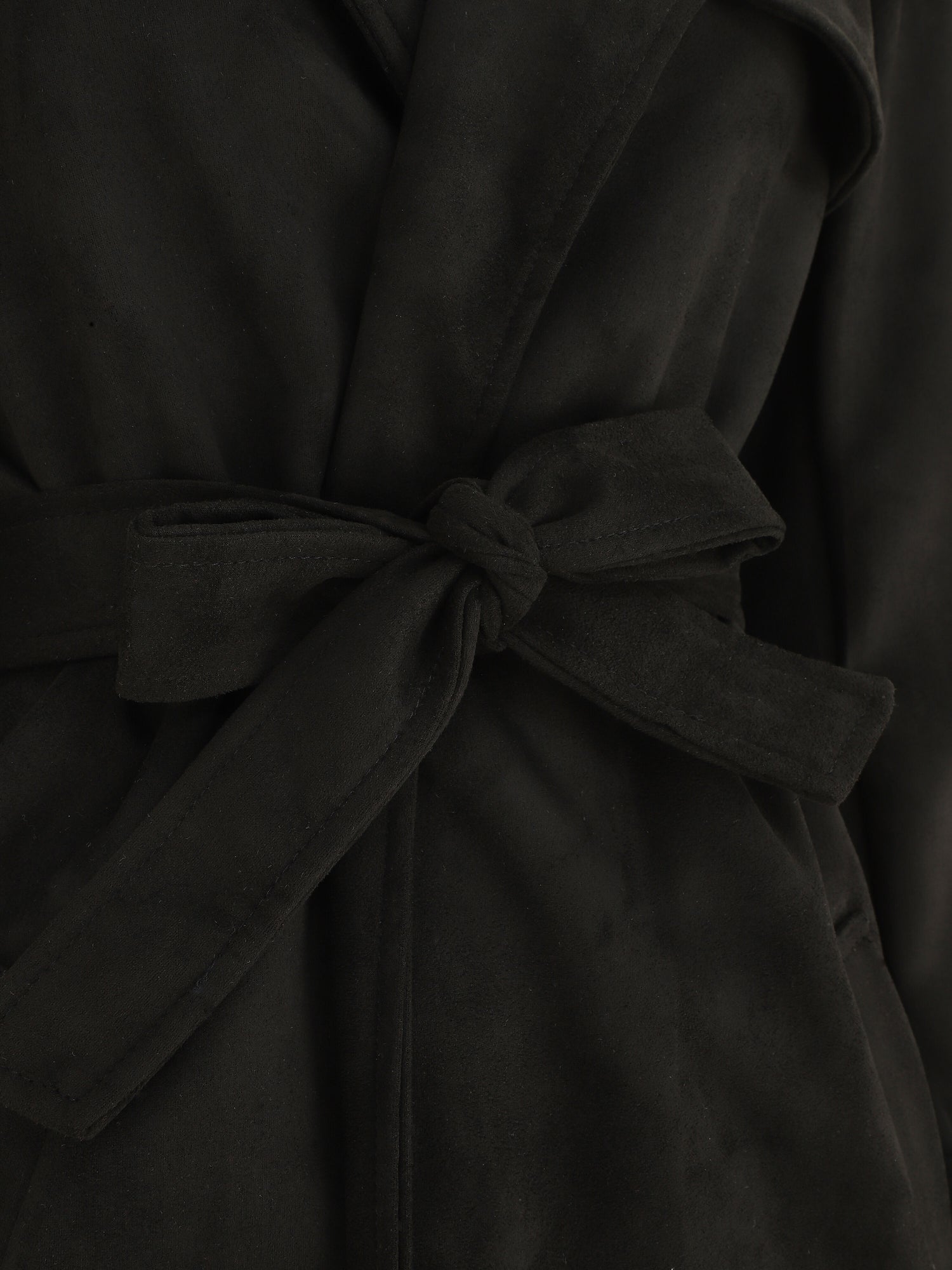 Trench long uni en suédine - Noir - 3