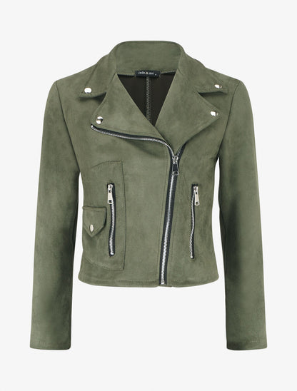 Veste style perfecto en suédine - Kaki - 1