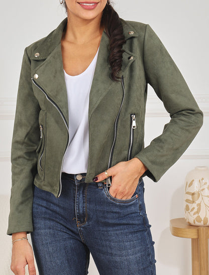 Veste style perfecto en suédine - Kaki - 4