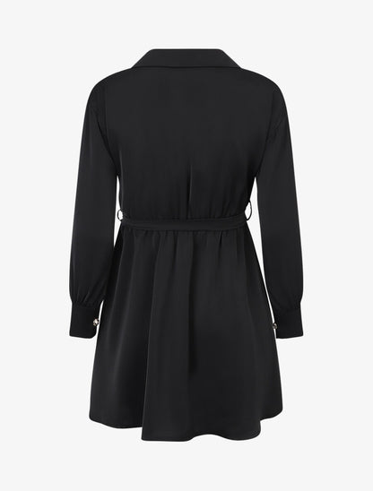 Robe chemise unie à taille élastiquée - Noir - 2
