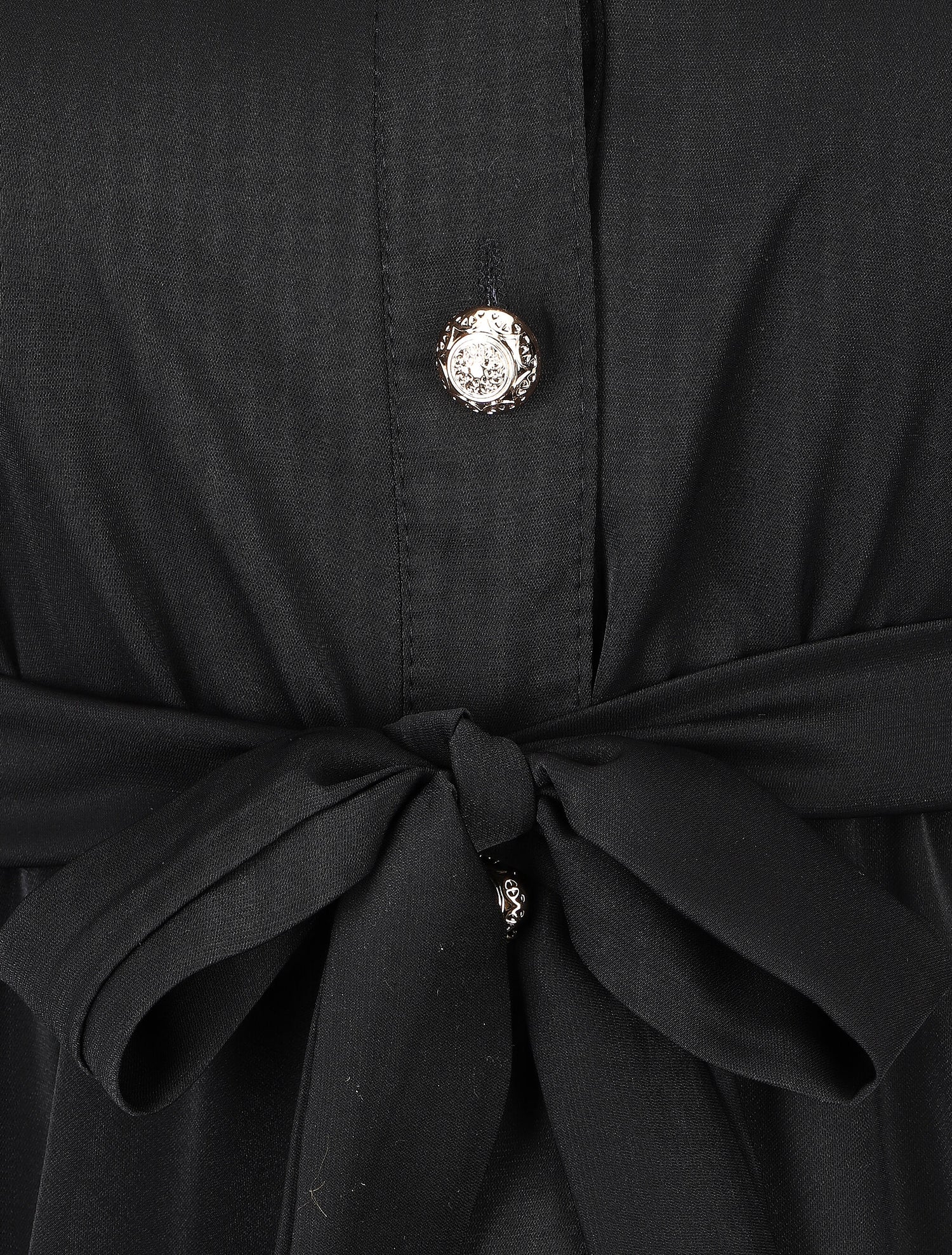 Robe chemise unie à taille élastiquée - Noir - 3