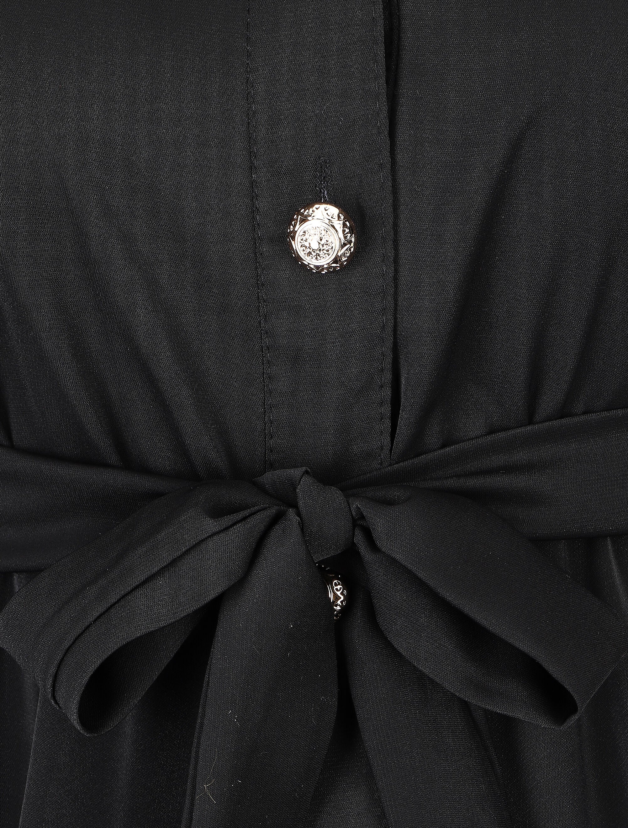 Robe chemise unie à taille élastiquée - Noir - 3