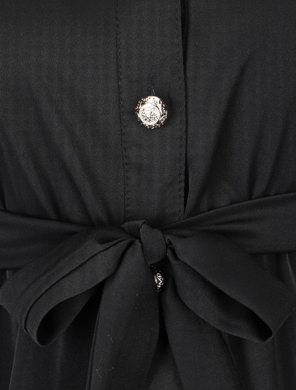 Robe chemise unie à taille élastiquée - Noir - 3