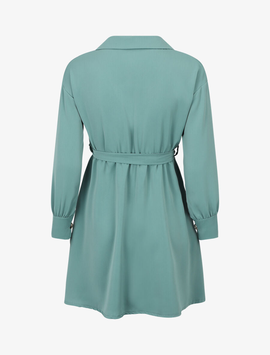 Robe chemise unie à taille élastiquée - Vert d&