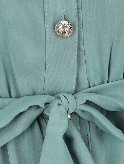 Robe chemise unie à taille élastiquée - Vert d&
