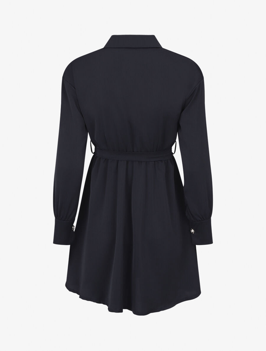 Robe chemise unie à taille élastiquée - Marine - 2