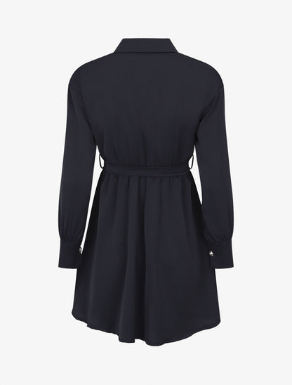 Robe chemise unie à taille élastiquée - Marine - 2