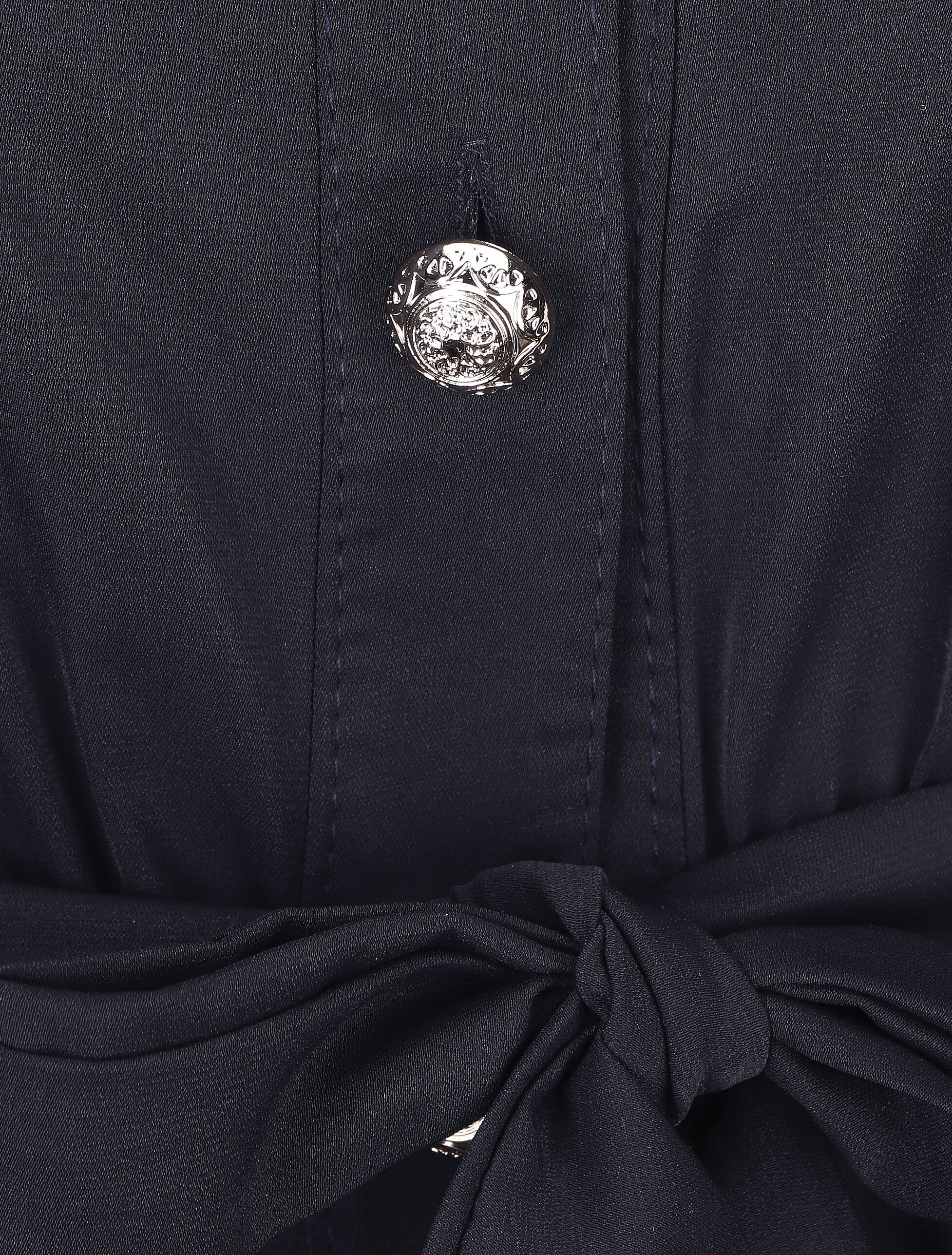 Robe chemise unie à taille élastiquée - Marine - 3