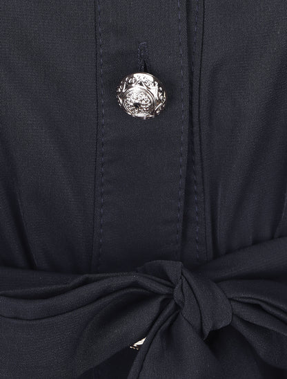 Robe chemise unie à taille élastiquée - Marine - 3