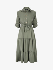 Robe longue à manches longues retroussables - Kaki - 5