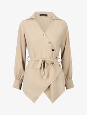 Blouse cache-coeur à base asymétrique - Beige - 4