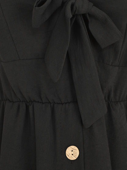 Robe longue unie boutonnée - Noir - 3
