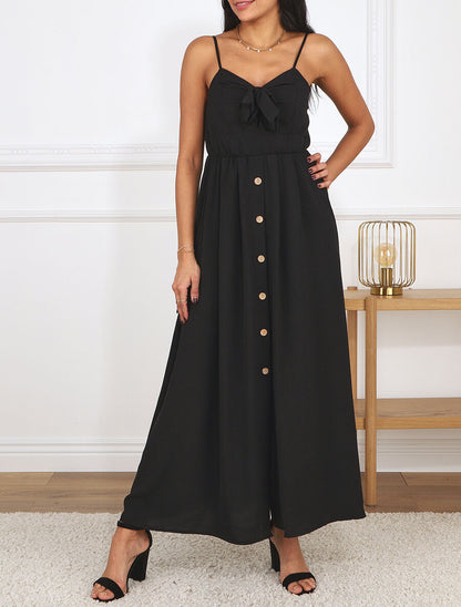 Robe longue unie boutonnée - Noir - 4