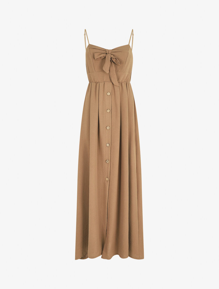Robe longue unie boutonnée - Camel - 5