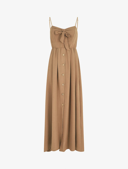 Robe longue unie boutonnée - Camel - 5