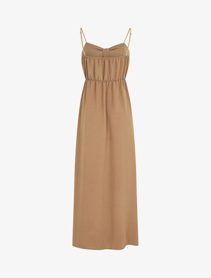 Robe longue unie boutonnée - Camel - 2