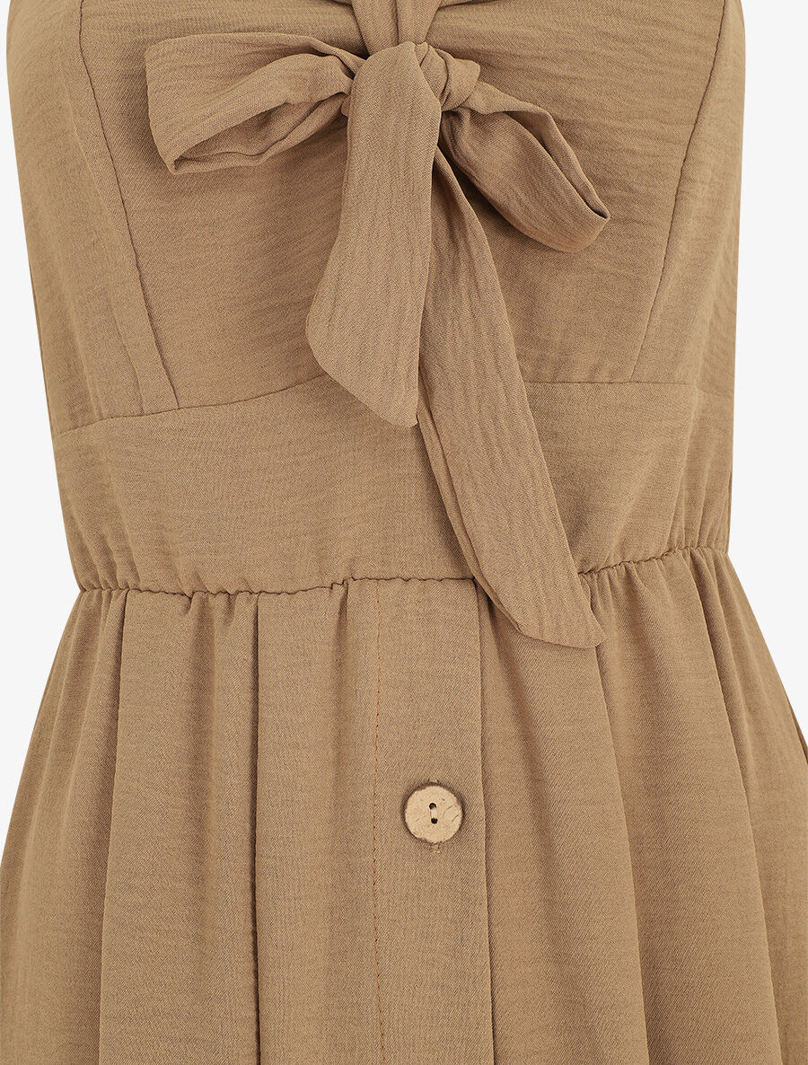 Robe longue unie boutonnée - Camel - 3